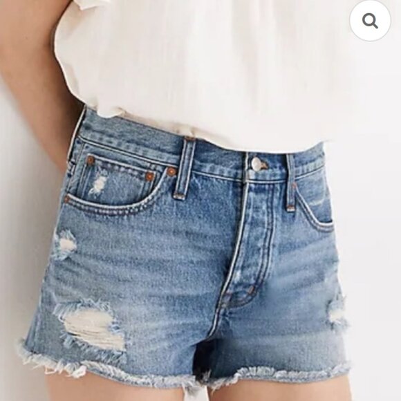 Madewell Pants - Madewell High-Rise Jean Shorts in Jordie Wash Women's Sz 29 Dark Wash Distressed